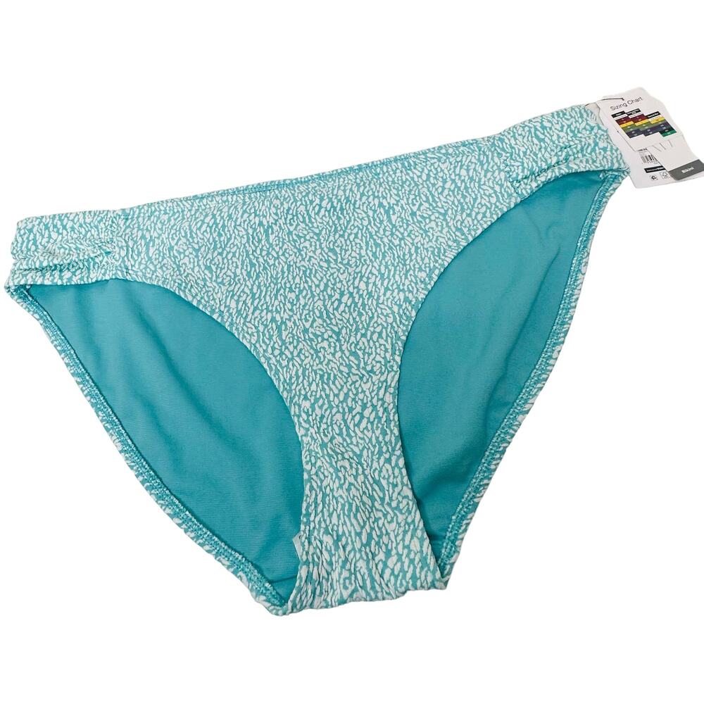 Time and Tru Speckled Side Tab Low Rise Bikini Bottom NWT Aqua & White